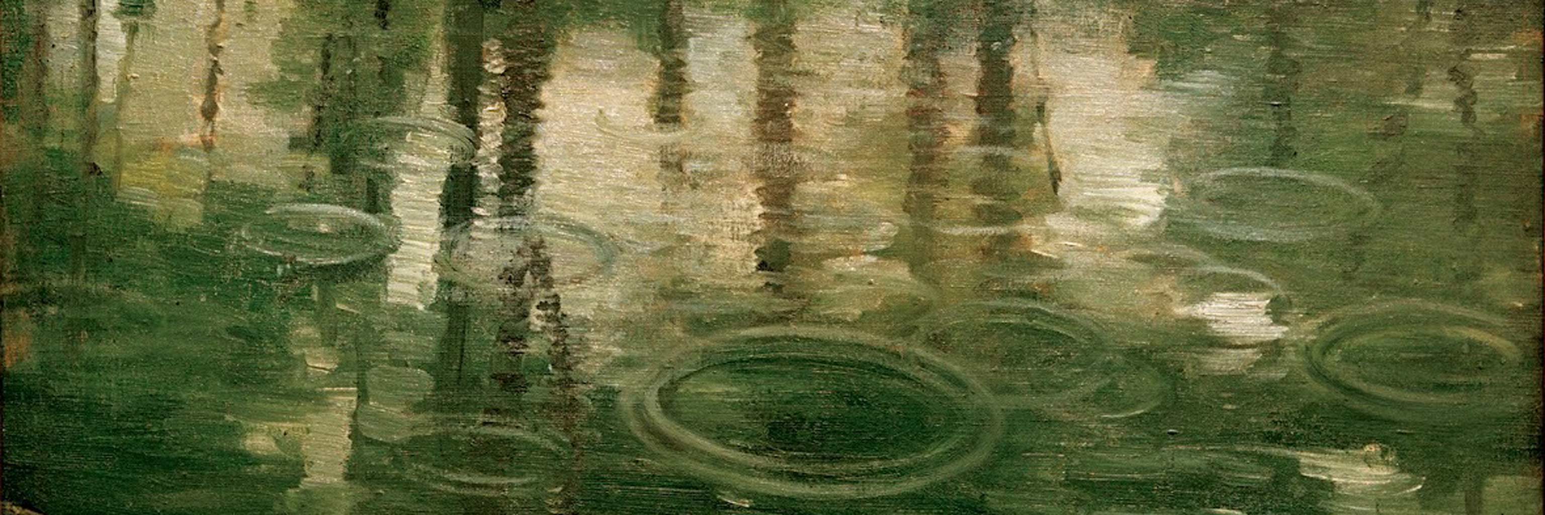 A painting depicting the surface of a pond.