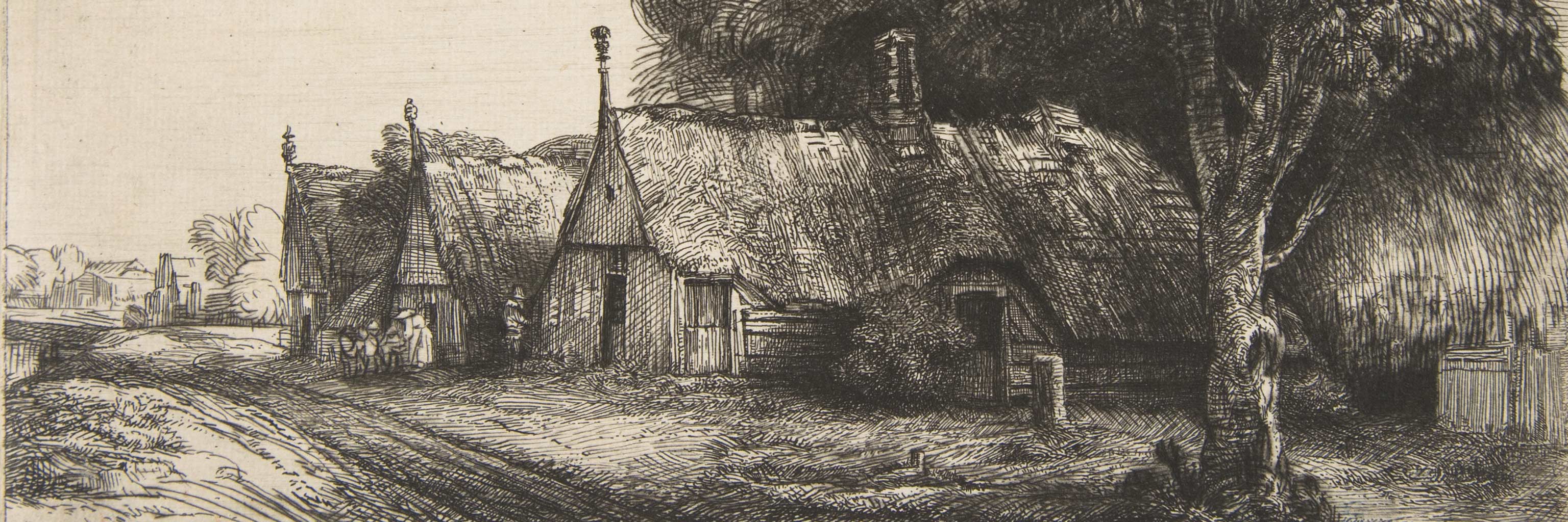 Black and white drawing of wooden housing during colonial times.